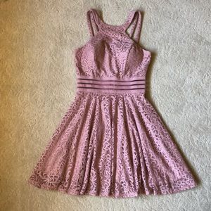 Semi formal pink flower lace and mesh dress